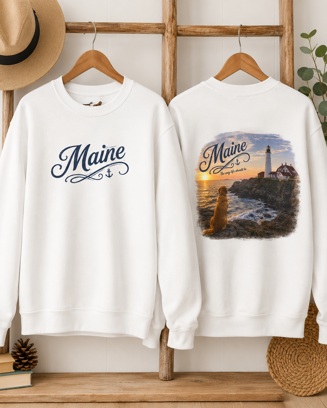 Maine Lighthouse — Golden Retriever Coastal Sunsets